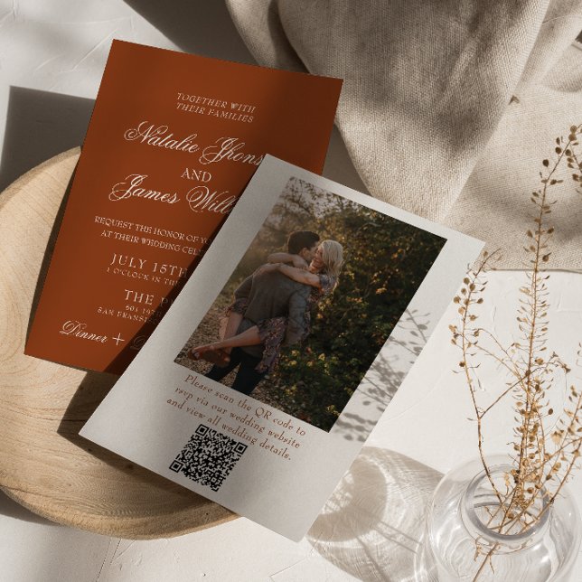 Invitation Burnt Orange Terracotta Photo QR Code Wedding (Créateur téléchargé)