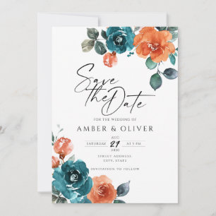 Invitation Burnt Orange Turquoise Aquarelle Floral Enregistre