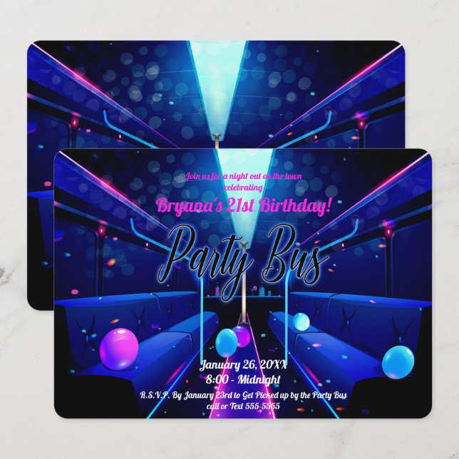 Invitation Bus de fête éclairage fête club hopping 21e annive (Devant / Derrière)