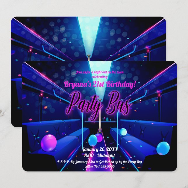 Invitation Bus de fête soirée dansante pour 21 ans (Devant / Derrière)