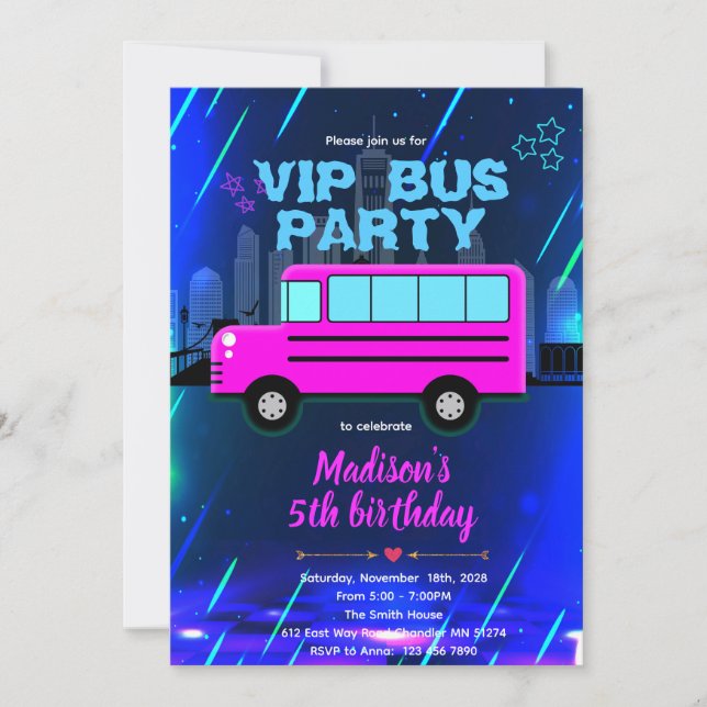 Invitation Bus de fête VIP (Devant)