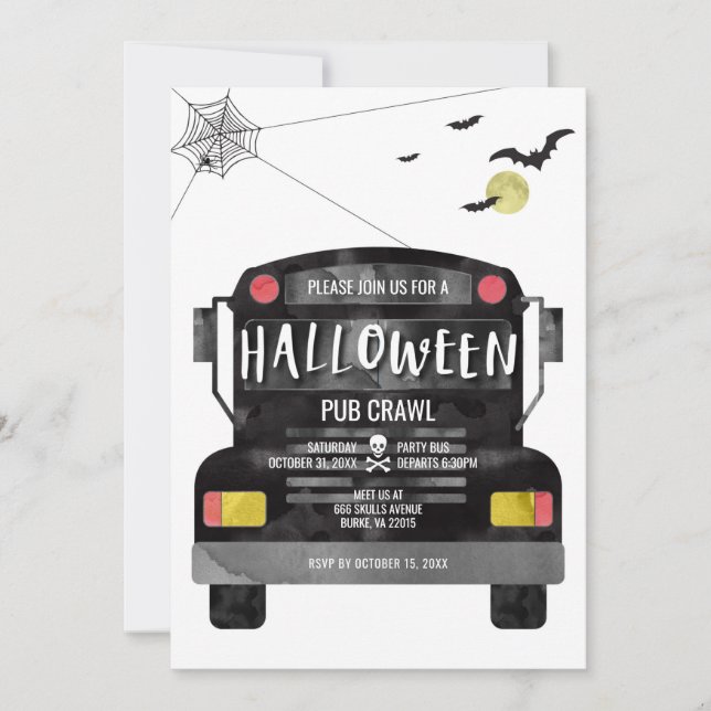 Invitation Bus de la fête d'Halloween (Devant)