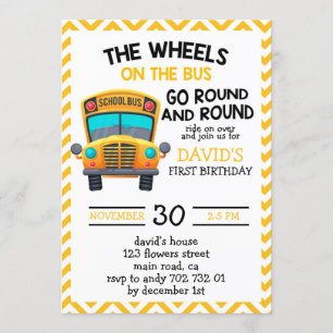 Invitation Bus scolaire Jaune Cute Boy fête d'anniversaire