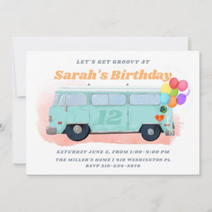 Invitation Bus vintage Retro les années 70 fête d'anniversair