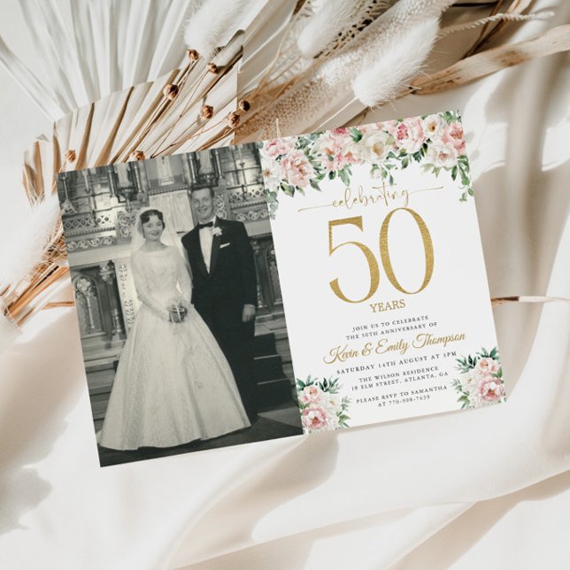 Invitation Bush Floral Pink 50e Anniversaire (Créateur téléchargé)