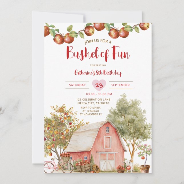 Invitation Bushel Fun Anniversaire Pomme Orchard Enfant Anniv (Devant)