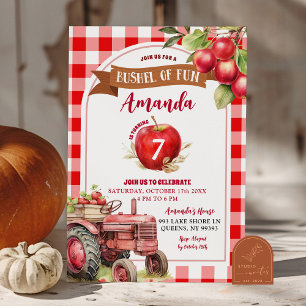 Invitation Bushel of Fun Red Apple et Camion Birthday Girl