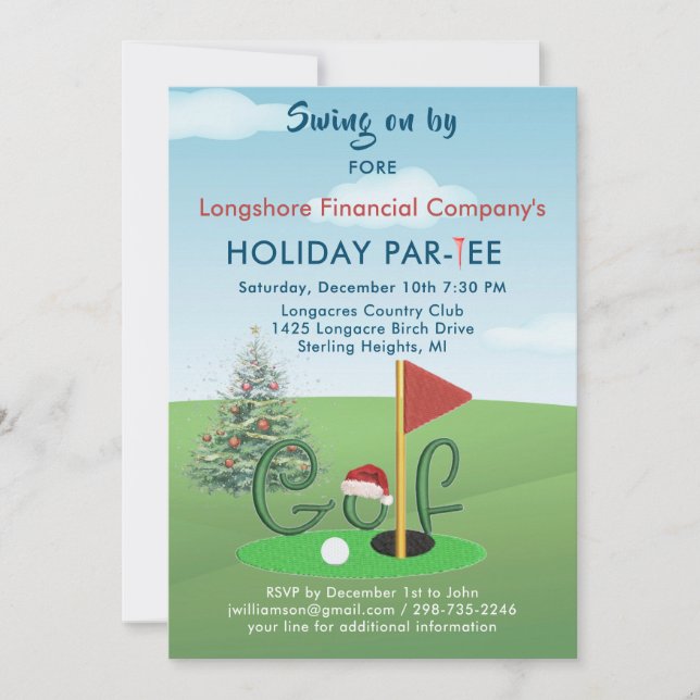 Invitation Business Christmas Golf Theme Party Par Tee (Devant)