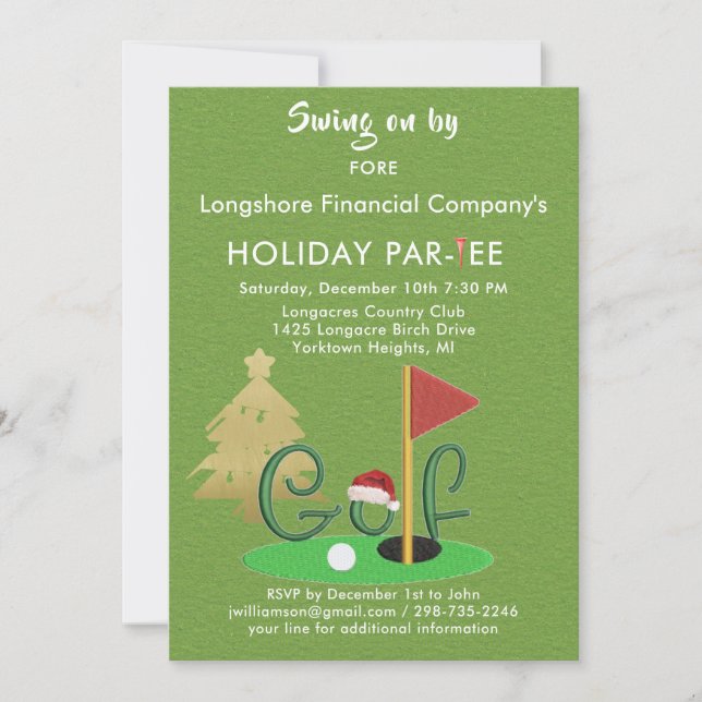 Invitation Business Christmas Golf Theme Party Par Tee (Devant)