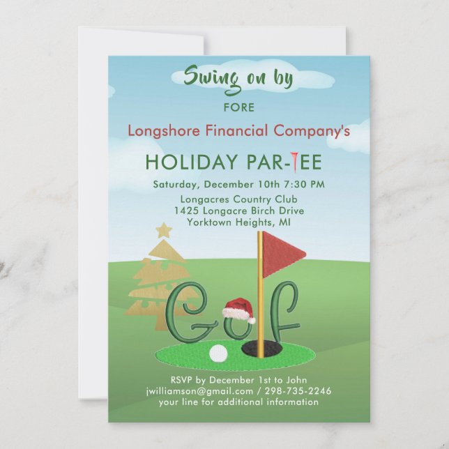 Invitation Business Christmas Golf Theme Party Par Tee (Devant)