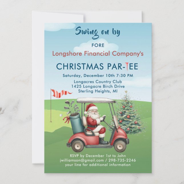Invitation Business Christmas Golf Theme Party Par Tee (Devant)