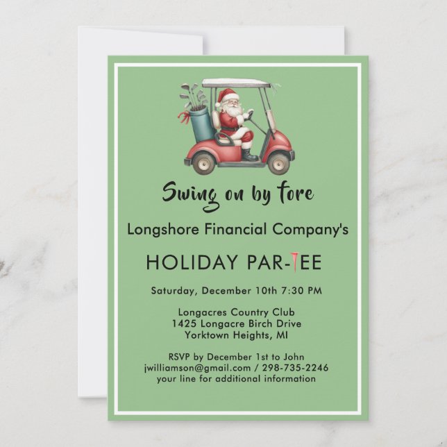 Invitation Business Christmas Golf Theme Party Par Tee (Devant)