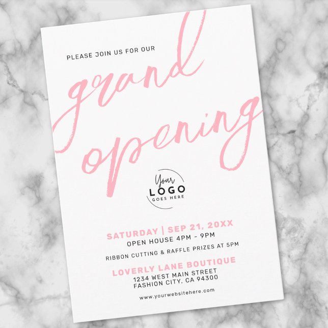 Invitation Business Grand Opening Logo Pink Elegant (Business Grand Opening Logo Pink Elegant Invitation)