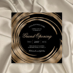 Invitation Business Grand Ouverture Chic Black & Gold Glitter