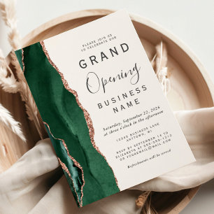 Invitation Business Grand Ouverture Vert Rose Gold Agate