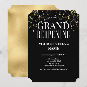 Invitation Business Grand Réouverture Faux Gold Confetti Star