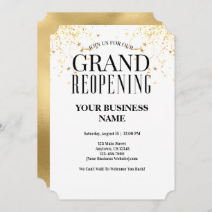Invitation Business Grand Réouverture Faux Gold Confetti Star