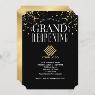 Invitation Business Grand Réouverture Logo Faux Gold Confetti