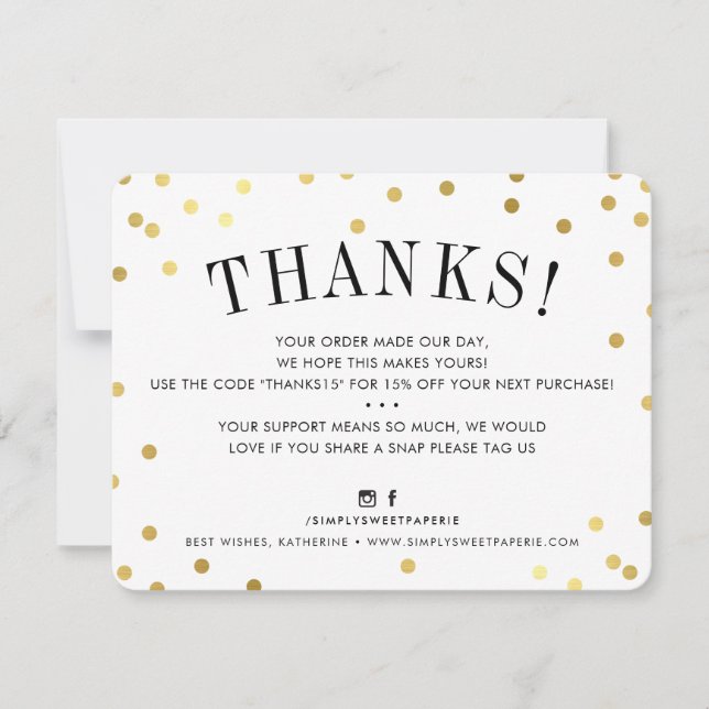 Invitation BUSINESS MERCI chic taches or moderne (Devant)