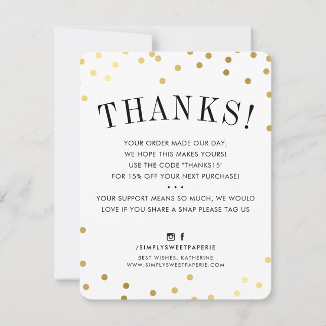 Invitation BUSINESS MERCI chic taches or moderne (Devant)