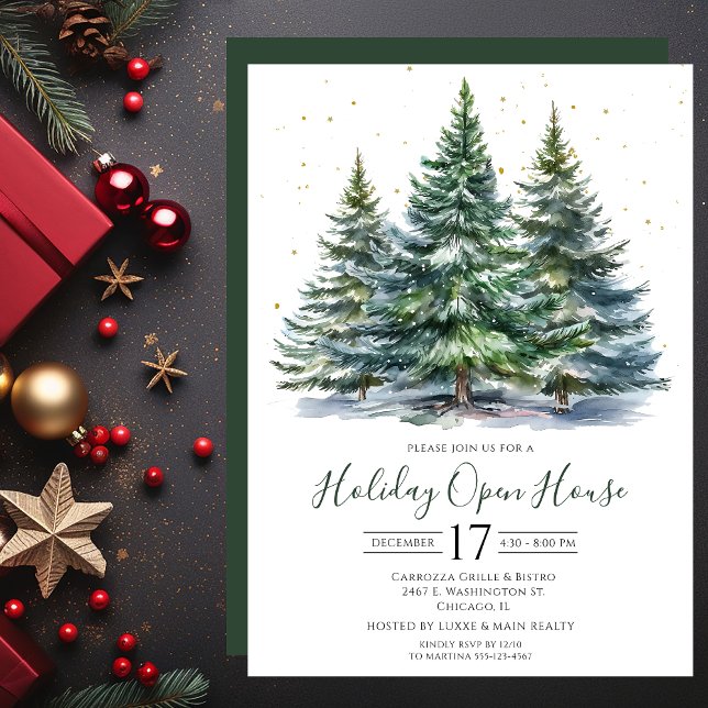 Invitation Business Watercolor Pine Trees Open House (Créateur téléchargé)
