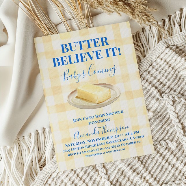 Invitation Butter Believe It Yellow Gingham Boy Baby Shower (Créateur téléchargé)