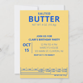 Invitation Butter Birthday Party Cooking party