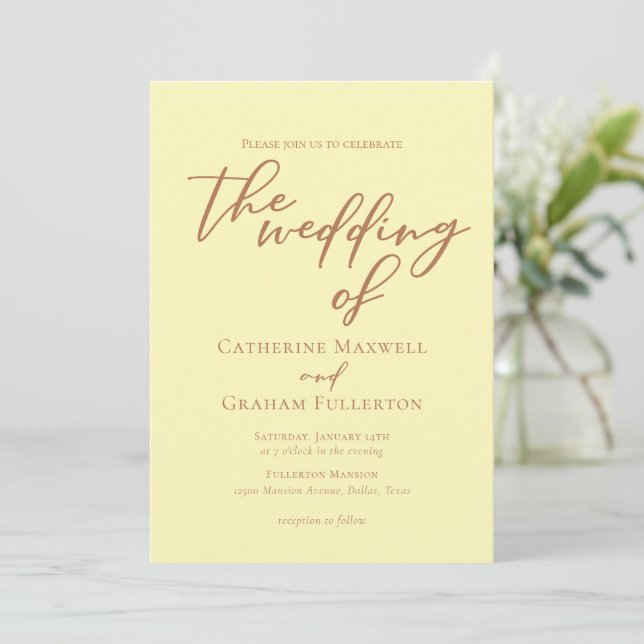 Invitation Butter Yellow Typography Minimalist Wedding (Debout devant)