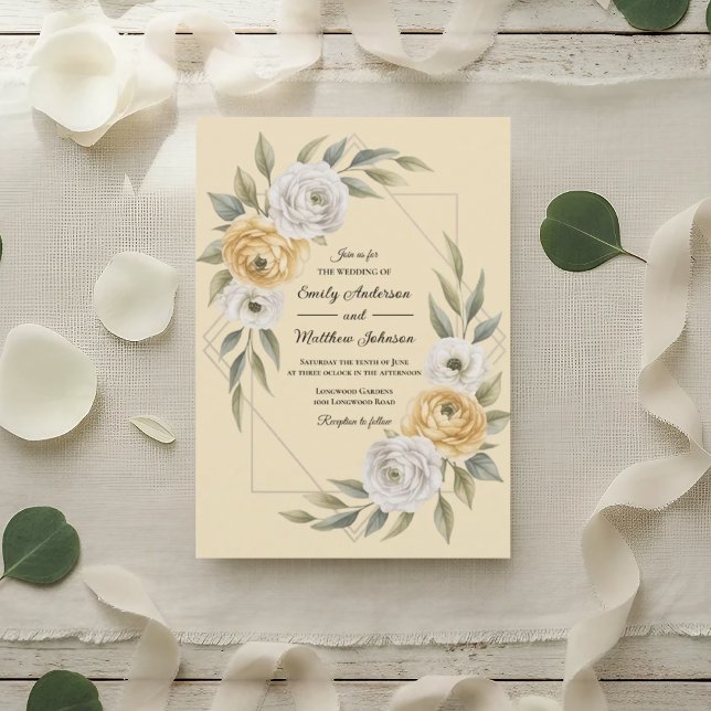 Invitation Butter Yellow Watercolor Floral Geometric Wedding (Créateur téléchargé)