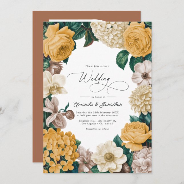 Invitation Buttercream, Soft Marigold & Blush Taupe Wedding (Devant / Derrière)