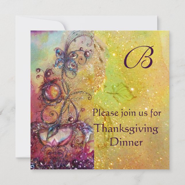 Invitation BUTTERFER PLANTE MONOGRAM Thanksgiving Dîner (Devant)