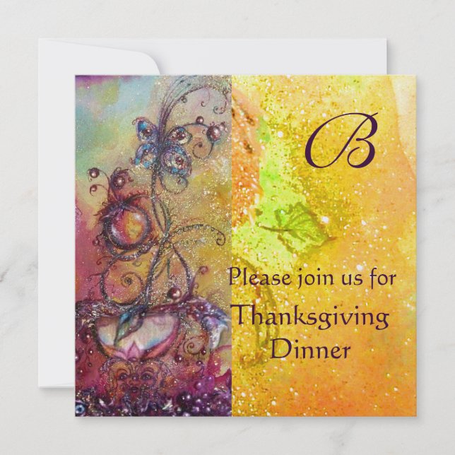 Invitation BUTTERFER PLANTE MONOGRAM Thanksgiving Diner Ice (Devant)