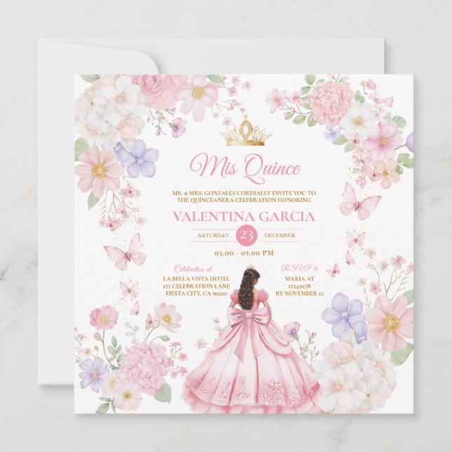 Invitation Butterflies Pink Purple Quinceañera 15 Anos (Devant)