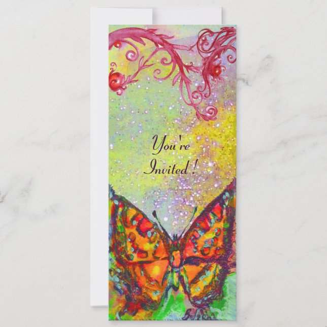 Invitation BUTTERFLY 3, rouge vif jaune violet rose brillant (Devant)
