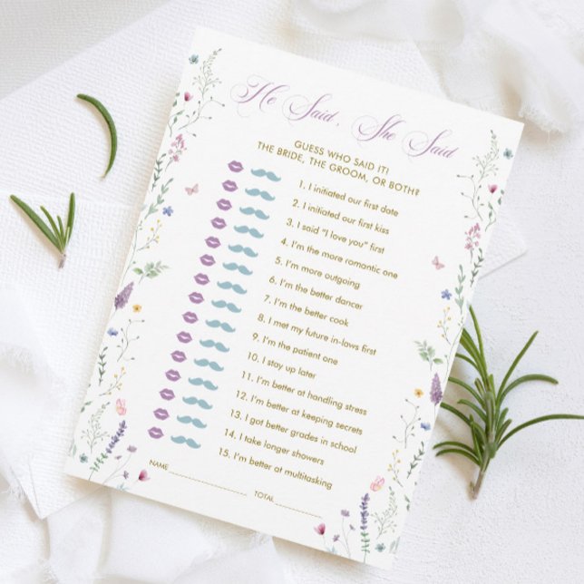 Invitation Butterfly Bridal Shower He Said She Said Game Card (Créateur téléchargé)