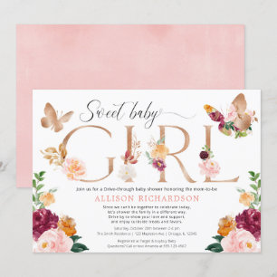 Invitation Butterfly Drive through blush rose burguney girl