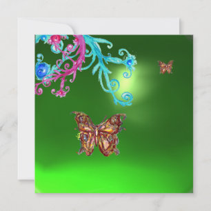 Invitation BUTTERFLY EMERALD, bleu vert rose vif violet