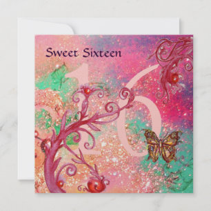 Invitation BUTTERFLY EN OR SPARKLES SWEET16 Anniversaire