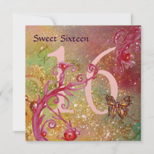 Invitation BUTTERFLY EN OR SPARKLES SWEET16 Anniversaire