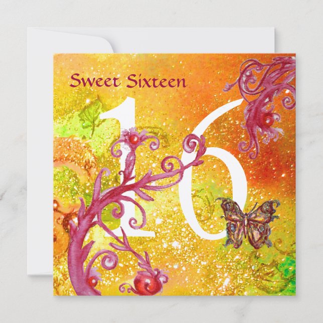 Invitation BUTTERFLY EN OR SPARKLES SWEET16 Anniversaire (Devant)