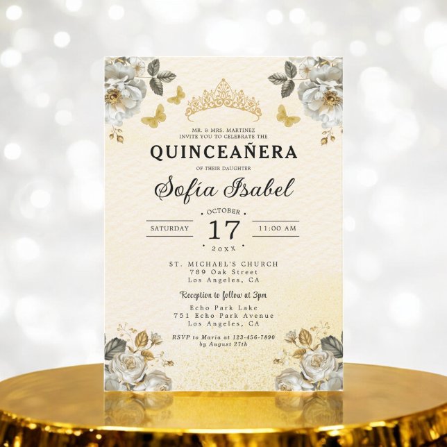 Invitation Butterfly Floral Gold Princess Quinceanera (Créateur téléchargé)