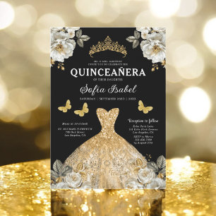 Invitation Butterfly Floral Gold Princess Quinceanera