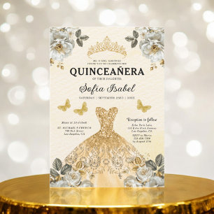 Invitation Butterfly Floral Gold Princess Quinceanera