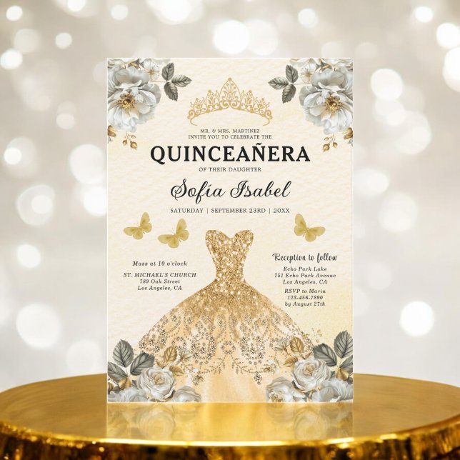 Invitation Butterfly Floral Gold Princess Quinceanera (Créateur téléchargé)