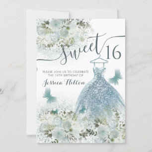 Invitation Butterfly floral jardin bleu robe sweet sixteen