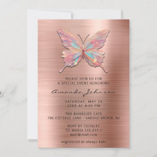 Invitation Butterfly Girl Sweet 16ème Rose Royal brossé métal