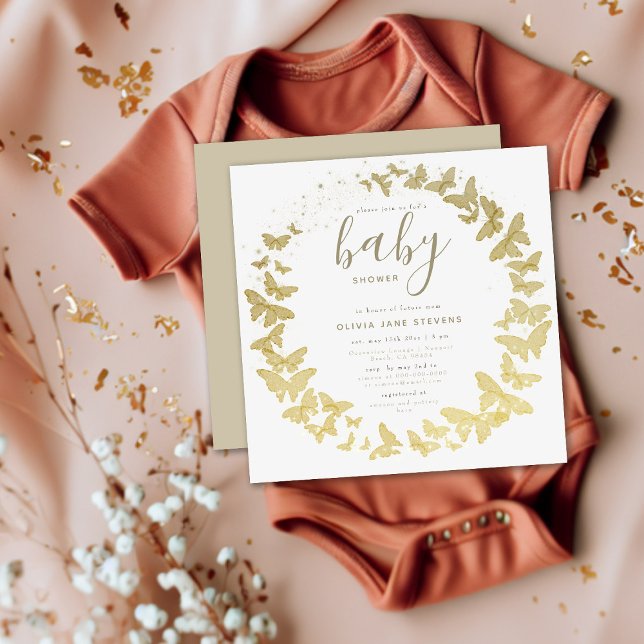Invitation Butterfly Gold Elegant Boho Classic Baby shower (Créateur téléchargé)