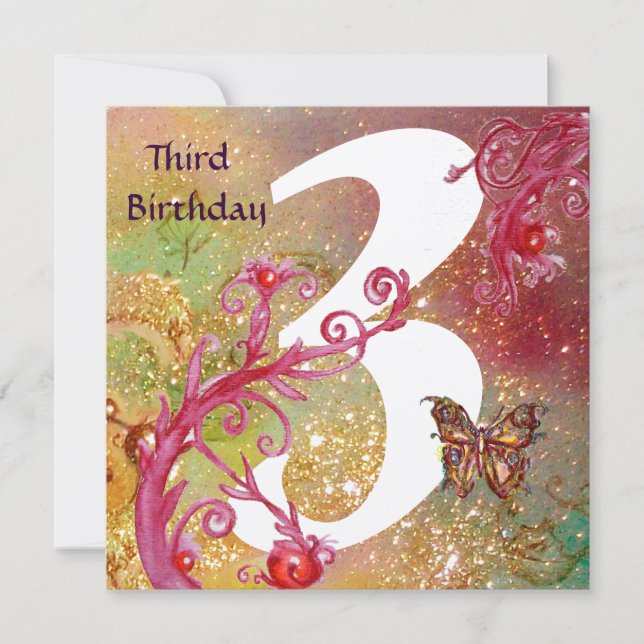 Invitation BUTTERFLY IN SPARKLES Troisième anniversaire de l' (Devant)