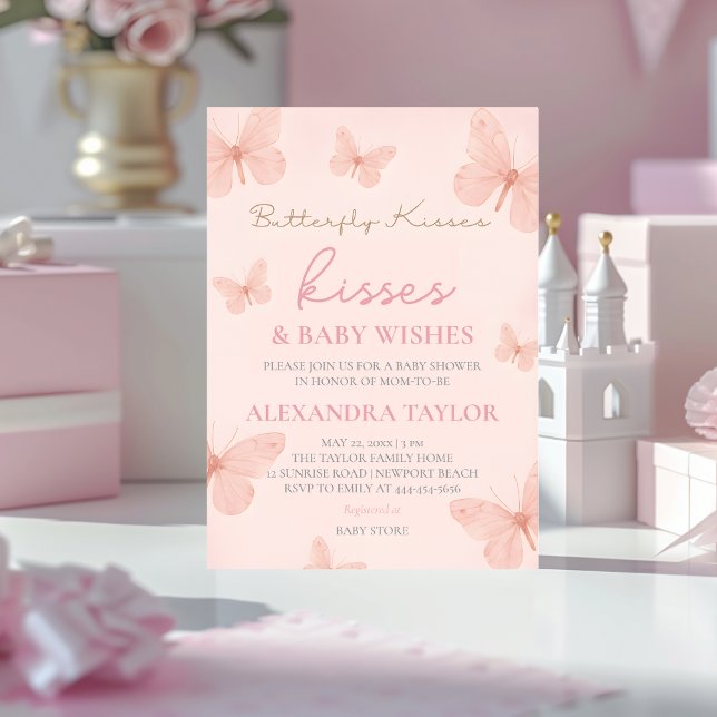 Invitation Butterfly Kisses Wishes elegant classy stylish (Créateur téléchargé)