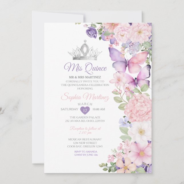 Invitation Butterfly Pink Purple Quinceanera Birthday  (Devant)